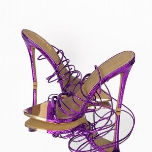 Metallic Purple Velvet Lace-Up Heels - Size 10